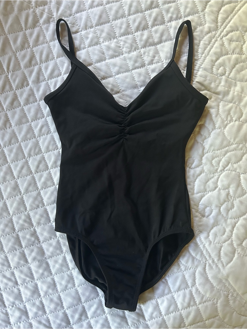 Motionwear Black Pinch Front Mesh Back Leotard